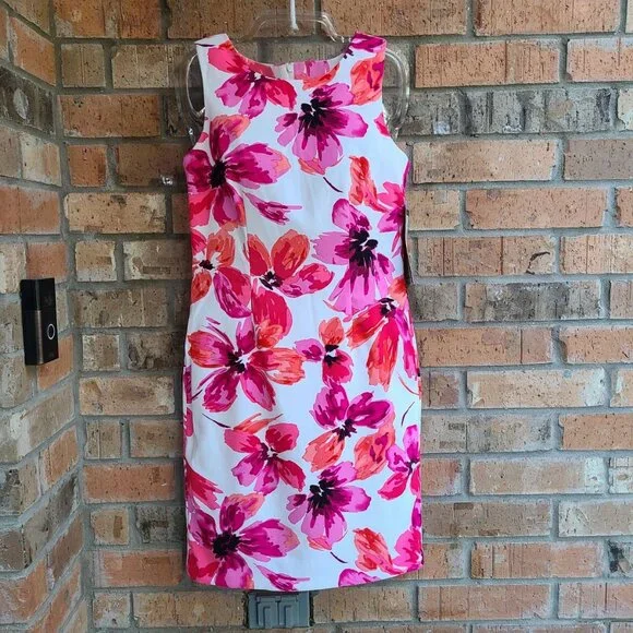 Mario Serrani Italy Women's Stretch Shift Dress Sleeveless Fuchsia Floral 4 - Picture 12 of 13